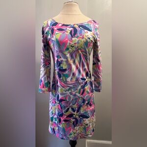 Lilly Pulitzer Marlowe Dress Size S Havin A Blast 3/4 Sleeve Blue Pink